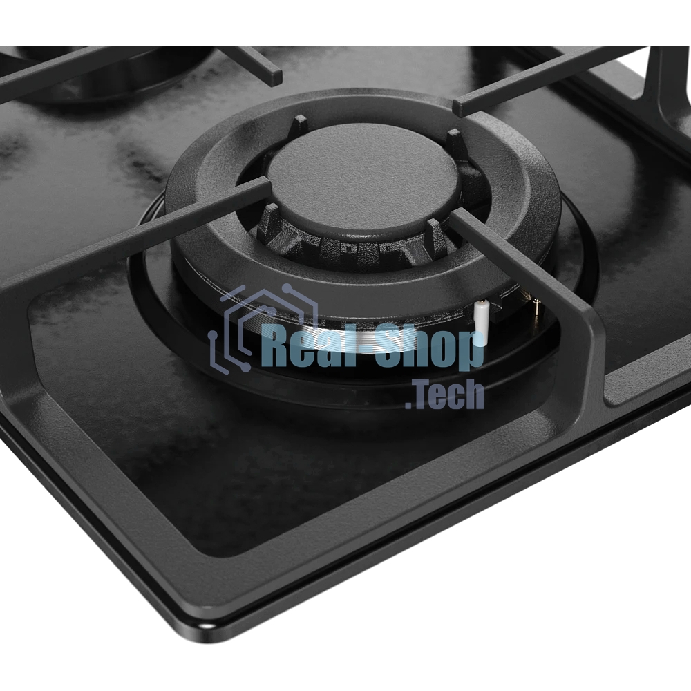 Газовая варочная панель MONSHER MSG 33 Noir, газ, High-Tech, 29 см, автоматический электроподжиг, газ-контроль, форсунки под сжиженый газ, SABAF конфорки, чугунные решетки, черный