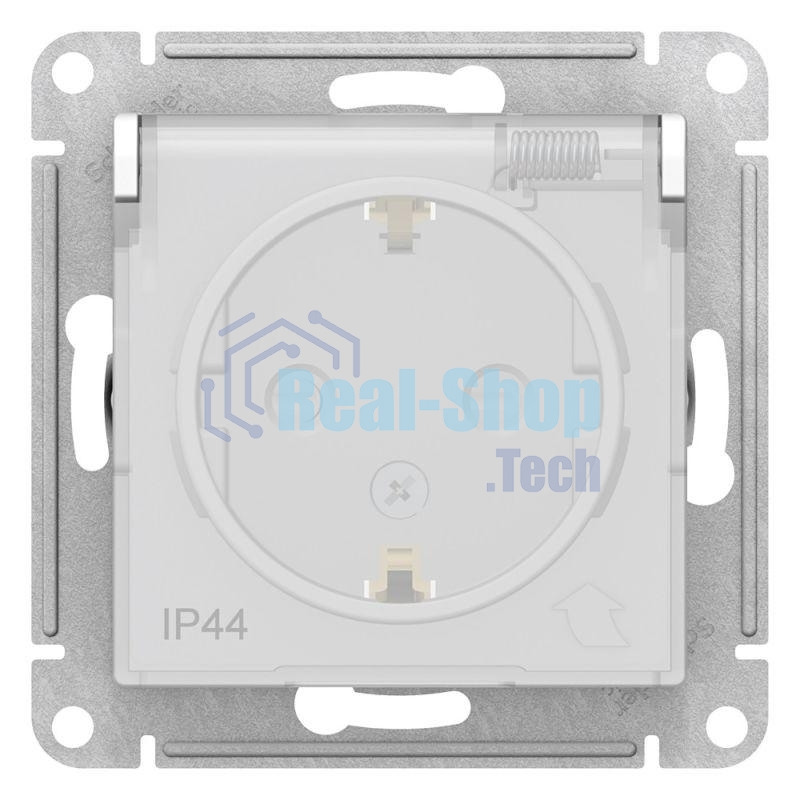 Механизм розетки 1-м СП AtlasDesign AQUA с заземл. защ. шторки с защ. крышкой 16А IP44 белый, SchE ATN440146