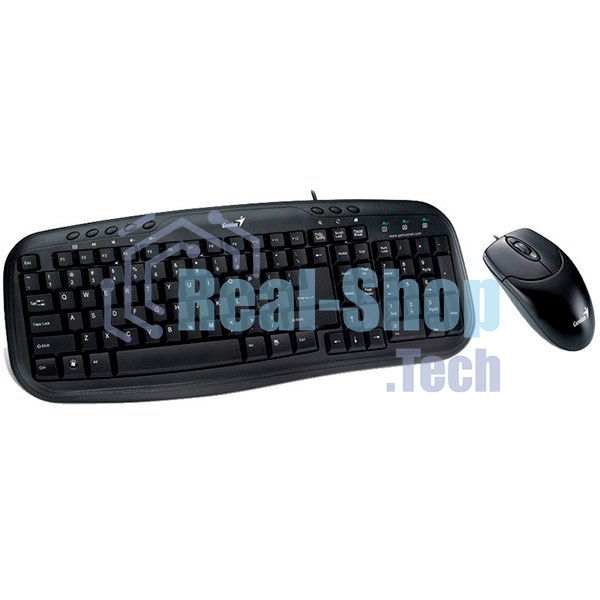 Комплект клавиатура + мышь проводной Genius KM-200, Оптическая мышь, 3 кнопки, 1000 DPI, Совместима с Windows 7, 8, 8.1, 10, Mac. OS X 10.8 и позднее, Кабель 1.5м, Цвет : черный