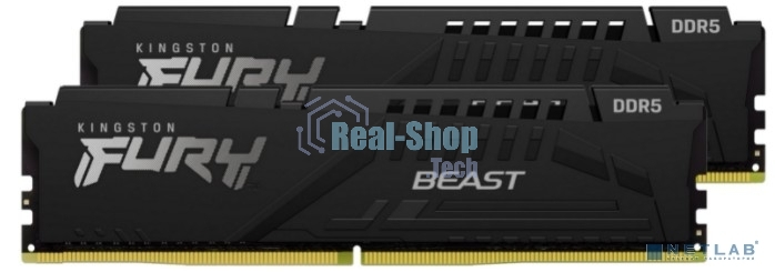 Оперативная память Kingston Fury Beast, DDR5, 32GB (2x16GB), 5200MHz, CL40, DIMM, радиатор, черный