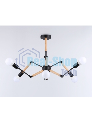 Светильник Ambrella light TR80488/6 BK/LW черный/светлое дерево E27/6 max 60W D930*510