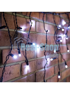 Гирлянда Айсикл (бахрома) светодиодный, 2,4 х 0,6 м, черный провод, 230 В, диоды белые, 88 LED Neon-night