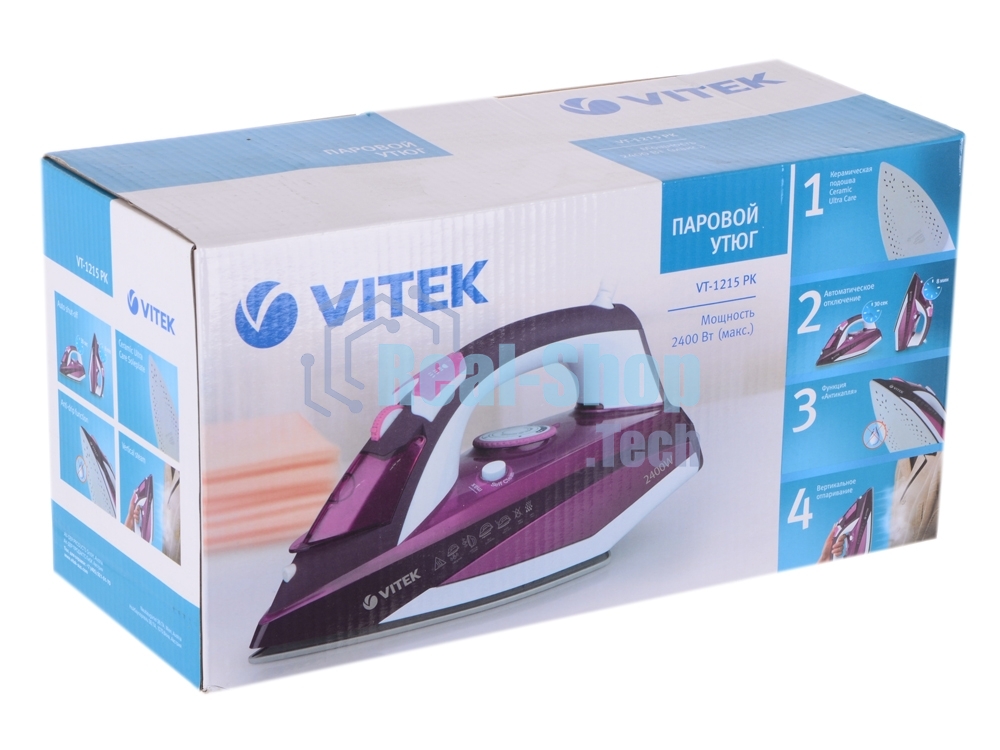 Утюг Vitek VT-1215 (PK) максимальная 2400 Вт.Подошва Ceramic Ultra Care.
