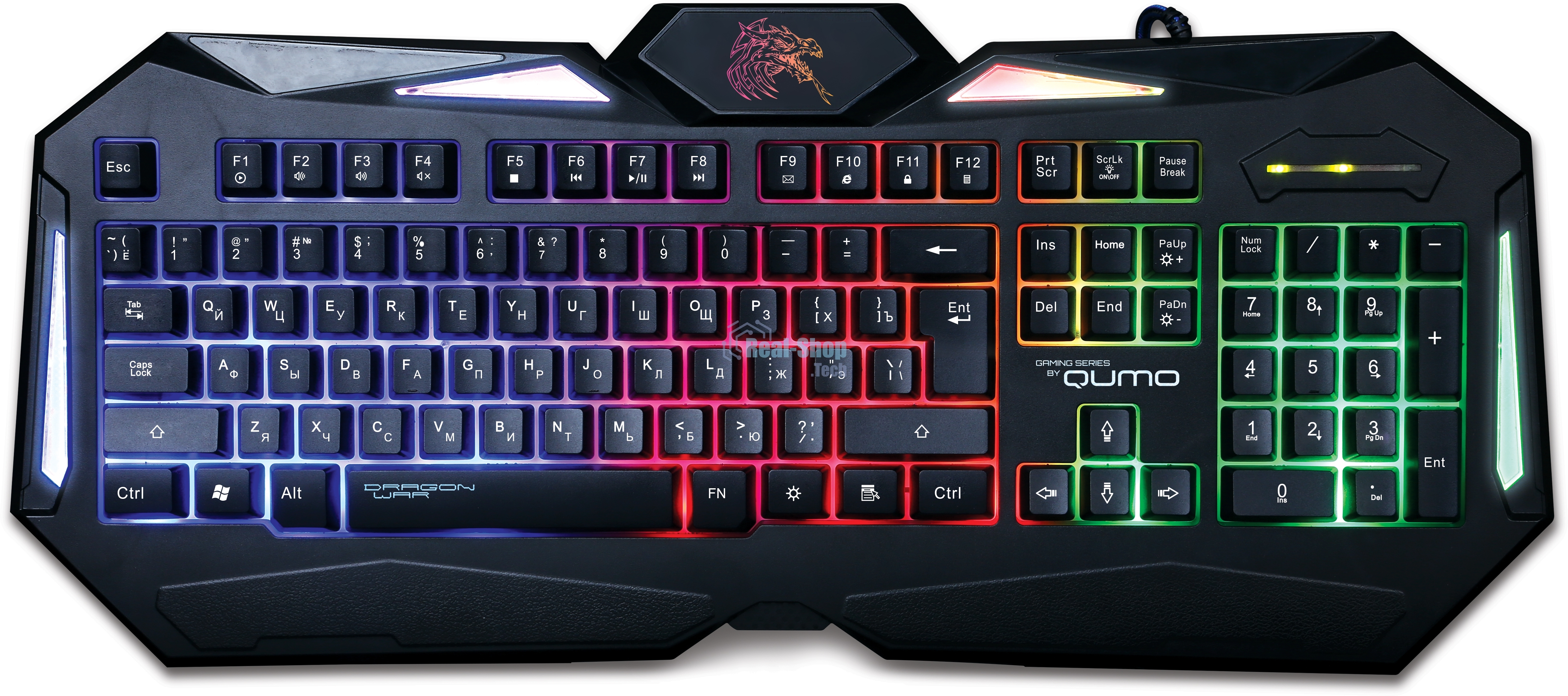 Клавиатура проводная Qumo Spirit, 104 клавиши, встроенная радужная подсветка.