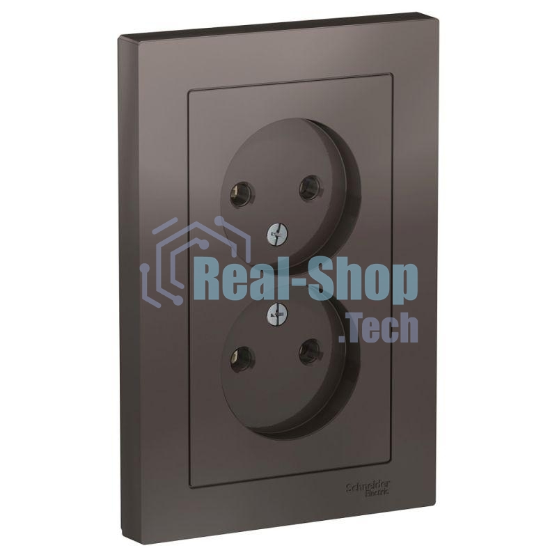 Розетка 2-м AtlasDesign без заземл. 16А в сборе мокко SchE ATN000620
