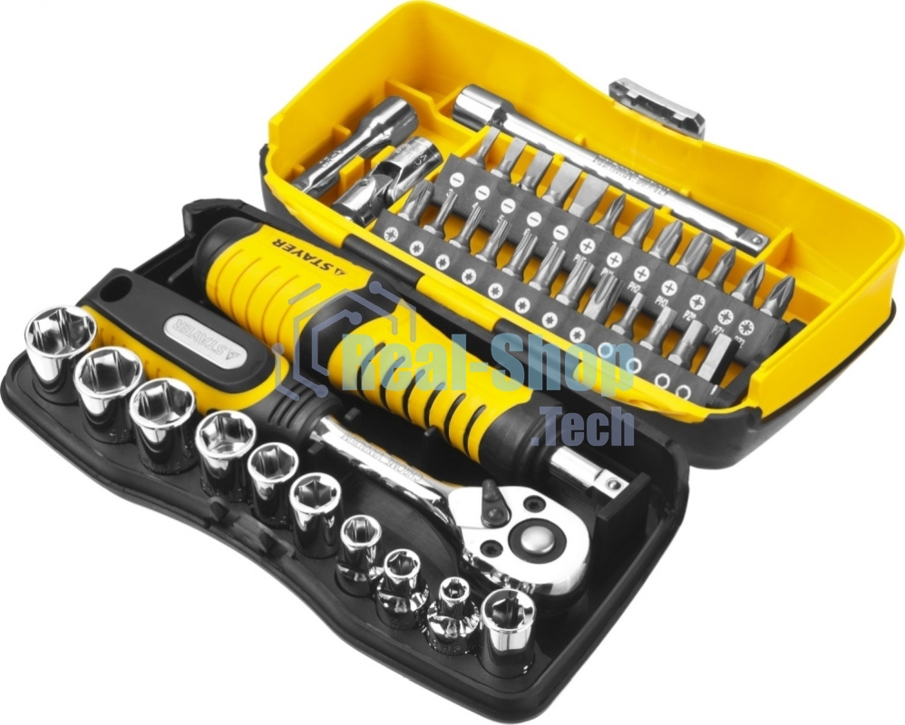 Биты и торцовые головки с трещоткой и воротком 39шт STAYER PROFI 25135-H39