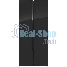 Холодильник Maunfeld MFF181NFB черный глянцевый, трехкамерный, 333/164л, морозилка сбоку, No Frost, Side by Side