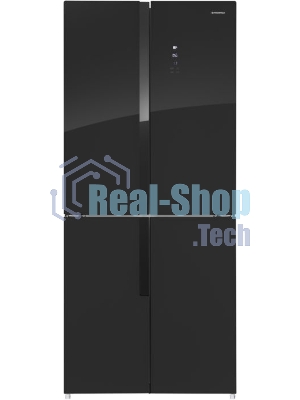 Холодильник Maunfeld MFF181NFB черный глянцевый, трехкамерный, 333/164л, морозилка сбоку, No Frost, Side by Side