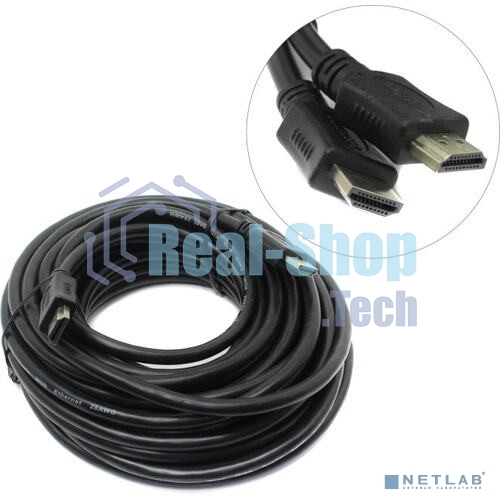 Кабель HDMI C-HM-HM-10M Wize, 10 м, v.2.0, 19M/19M, позол.разъемы, экран, черный, пакет