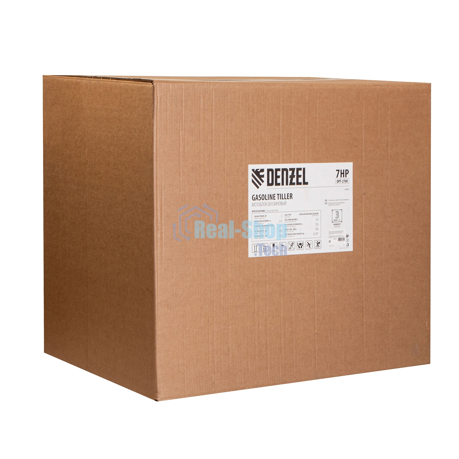 Мотоблок Denzel DPT-270X, 7 л.с., диск.сцеп, шир 90 см, глуб 35 см, фрез 3х4, ВОМ, передачи 2В/1Н