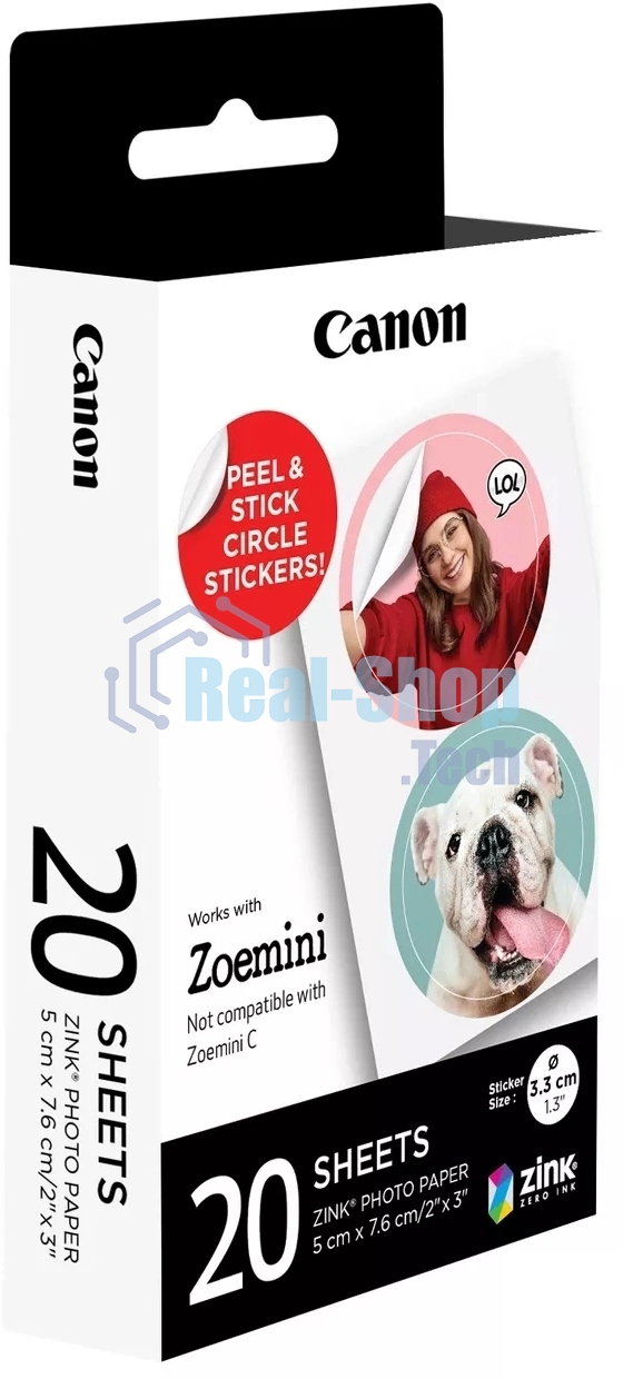 Наклейки Canon ZINK ZP-2030-2C-20 (2 круга) 4967C003/20л./белый для сублимационных принтеров