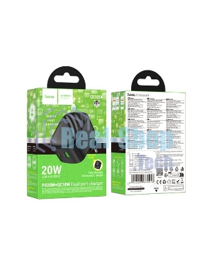Зарядное устройство Hoco 20Вт, 3А, QC3.0/PD, 1xUSB, 1xType-C, CS101A, черный, коробка