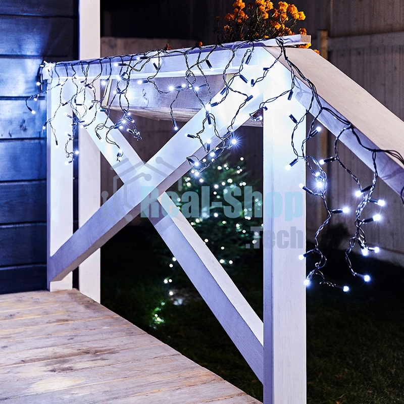 Гирлянда Айсикл (бахрома) светодиодный, 2,4 х 0,6 м, черный провод, 230 В, диоды белые, 88 LED Neon-night