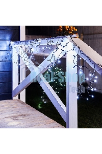 Гирлянда Айсикл (бахрома) светодиодный, 2,4 х 0,6 м, черный провод, 230 В, диоды белые, 88 LED Neon-night