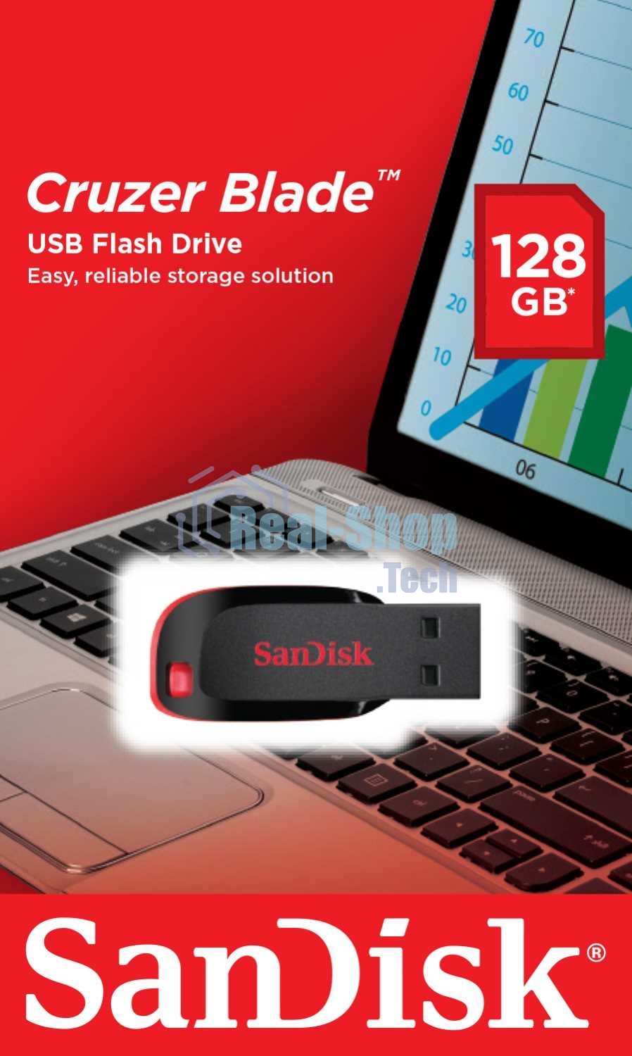 Флешка USB 128Gb SanDisk CZ50 Cruzer Blade, USB 2.0