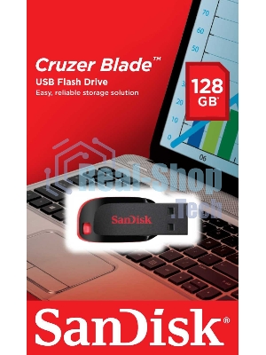 Флешка USB SanDisk Cruzer Blade (SDCZ50-128G-B35), 128Gb, USB 2.0, Type-A, R/W 16/4, черный
