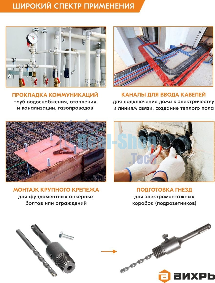 Хвостовик ВИХРЬ SDS+ М22 для коронки по бетону