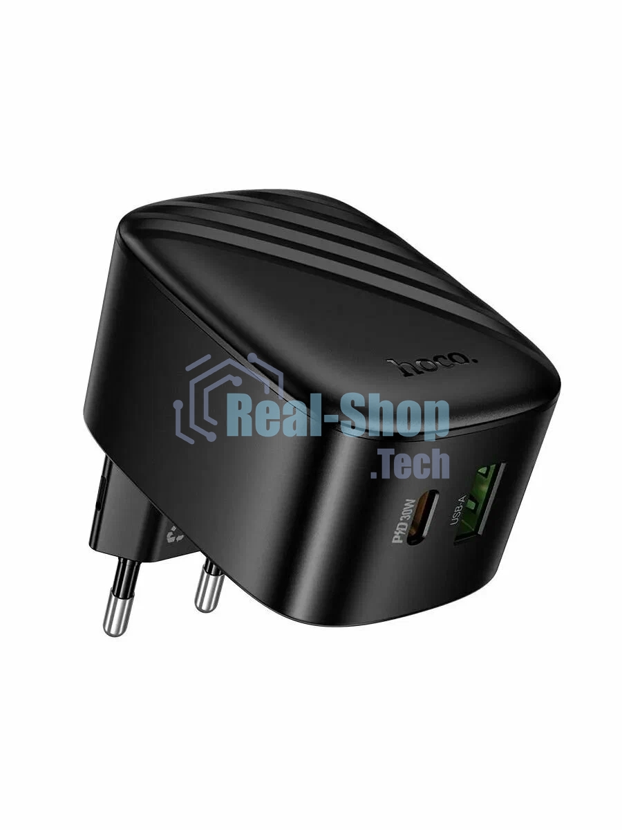 Зарядное устройство Hoco 30Вт, 3А, QC3.0/PD, 1xUSB, 1xType-C, CS102A, черный, коробка