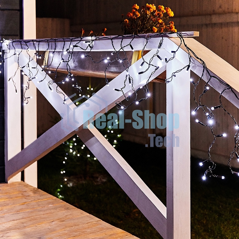 Гирлянда Айсикл (бахрома) светодиодный, 2,4 х 0,6 м, черный провод, 230 В, диоды белые, 88 LED Neon-night