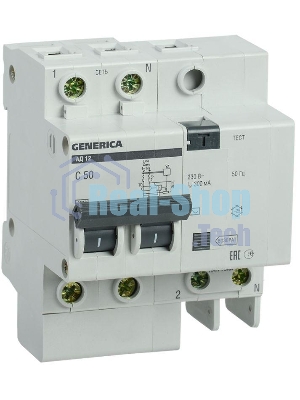Выключатель автоматический дифференциального тока 2п 50А 300мА АД12 GENERICA ИЭК MAD15-2-050-C-300