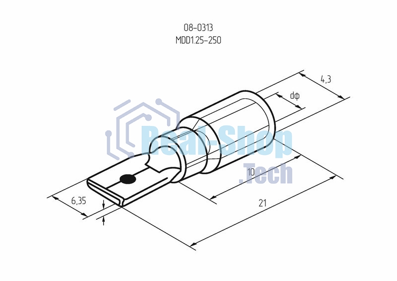 Клемма плоская Rexant изолированная (КПИ штекер - 6.3мм) 0.5-1.5 мм (MDD1.25-250, VM1.25-250) (100 шт. в уп.)