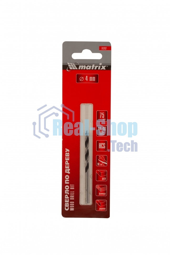 Сверло по дереву Matrix 4 х 75 мм, цилиндрический хвостовик
