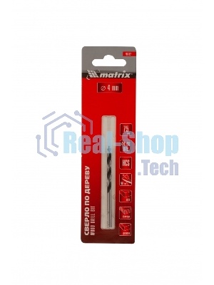 Сверло по дереву Matrix 4 х 75 мм, цилиндрический хвостовик