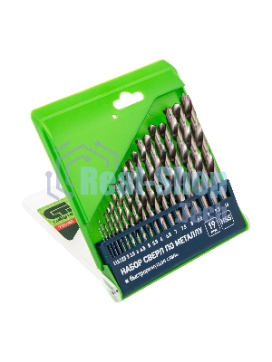 Набор сверл по металлу Сибртех, 1-10 мм (через 0,5 мм), HSS, 19 шт.,пластик.коробка цил. хвостовик
