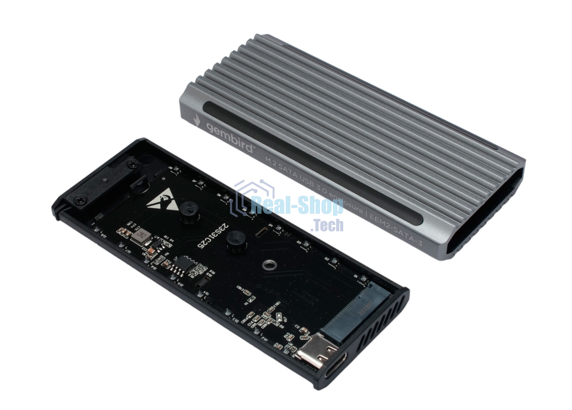 Внешний корпус Gembird EEM2-SATA-3 USB 3.1 для M2 SATA порт Type-С, RGb подсветка, металл, серебристый