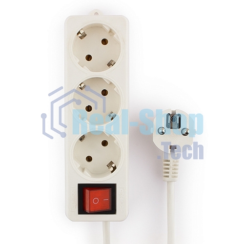 Сетевой фильтр Гарнизон ELB-G3-W-5, 3 евророзетки с выключателем и заземлением, допустимый ток 16А, длина 5 м.