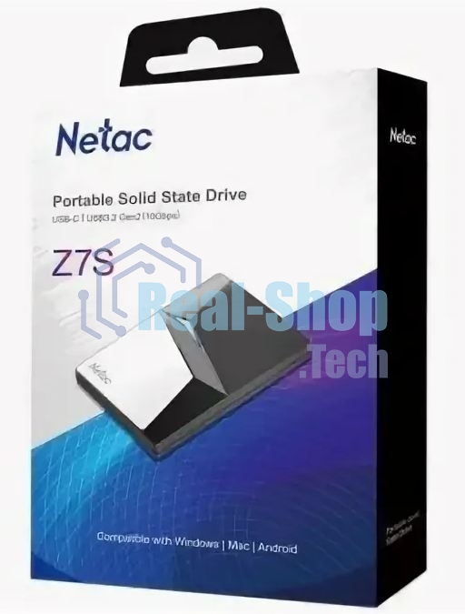 Внешний SSD Netac Z7S, 960 Gb, USB 3.2 Gen 2 Type-C, R/W 550/480, черный