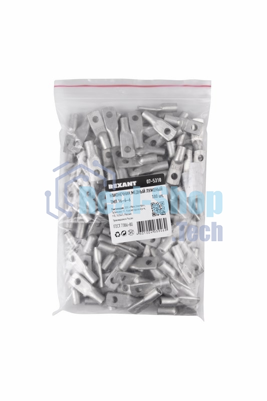 Наконечник Rexant ТМЛ 16–6–6 (16 мм²-Ø 6 мм) ГОСТ 7386-80 (в упак. 5 шт.)