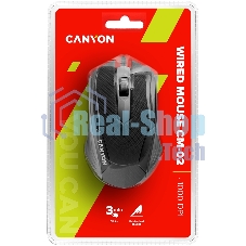 Мышь проводная Canyon CM-02 черный, 1000 dpi, USB, кнопки - 3