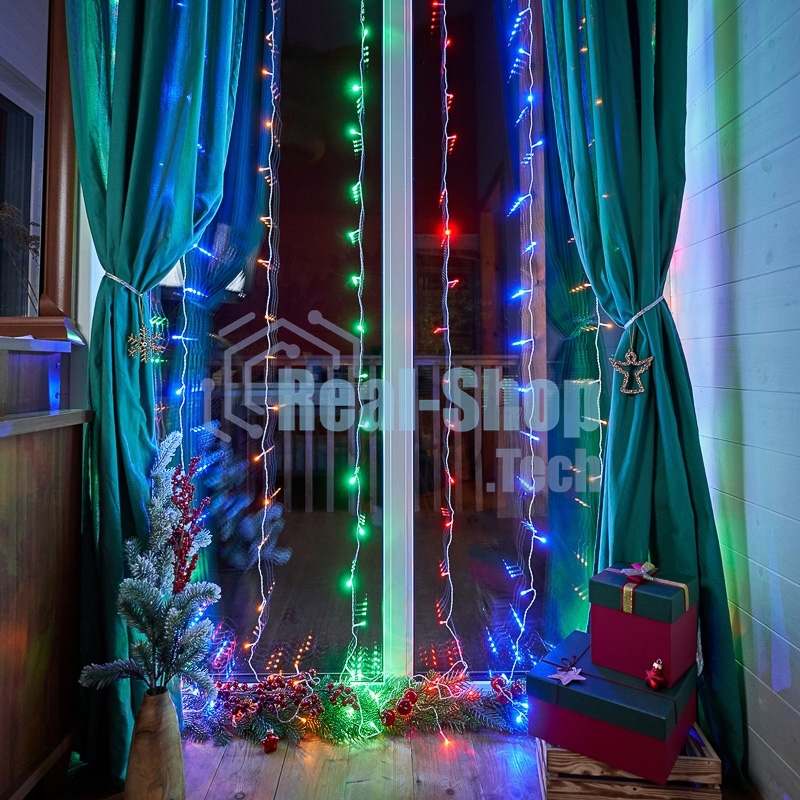 Гирлянда Светодиодный Дождь 3х2 м, свечение с динамикой, прозрачный провод ПВХ, 230 В, диоды мультиколор