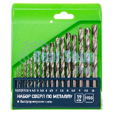 Набор сверл по металлу Сибртех, 1-10 мм (через 0,5 мм), HSS, 19 шт.,пластик.коробка цил. хвостовик