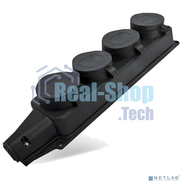 Розетка четырехместная настенная с заглушками c заземлением каучук 16А 250В IP44 (1029)