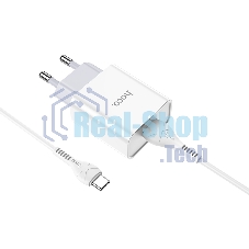 Зарядное устройство Hoco 10.5Вт, 2.1А, 1хUSB + кабель USB/Type-C 1м, C81A, белый, блистер