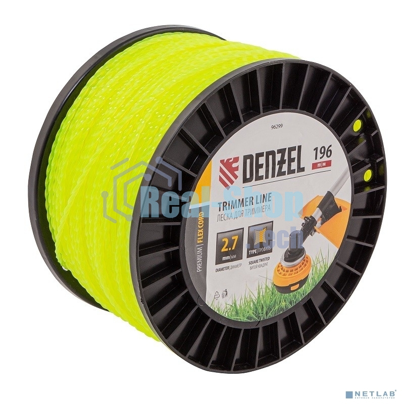 Леска для триммера Denzel витой квадрат, 2,7мм х 196м, на DIN катушке FLEX CORD