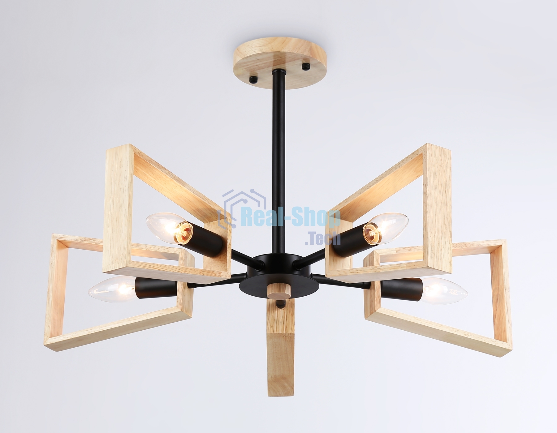 Светильник Ambrella light TR80495/5 BK/LW черный/светлое дерево E14/5 max 60W D620*430