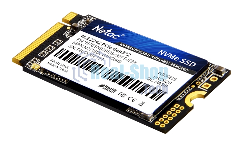 Накопитель SSD Netac N930ES, 1Tb, PCIe 3.1 x2, M.2 2242, NVMe, R/W 1650/1500