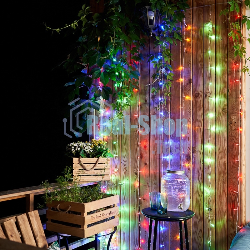 Гирлянда Светодиодный Дождь 3х2 м, свечение с динамикой, прозрачный провод ПВХ, 230 В, диоды мультиколор