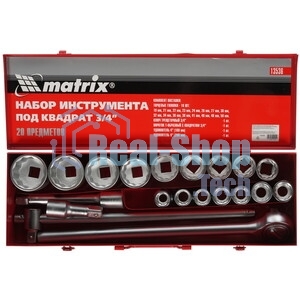 Набор головок Matrix квадрат 3/4'' головки 19 х 50 мм 20 предм. в метал. боксе