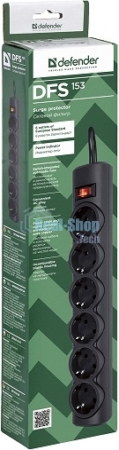 Сетевой фильтр Defender DFS 153 3 м, черный, 6 розеток