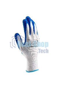 Перчатки полиэфирные Сибртех с синим нитрильным покрытием, размер L, 15 класс вязки