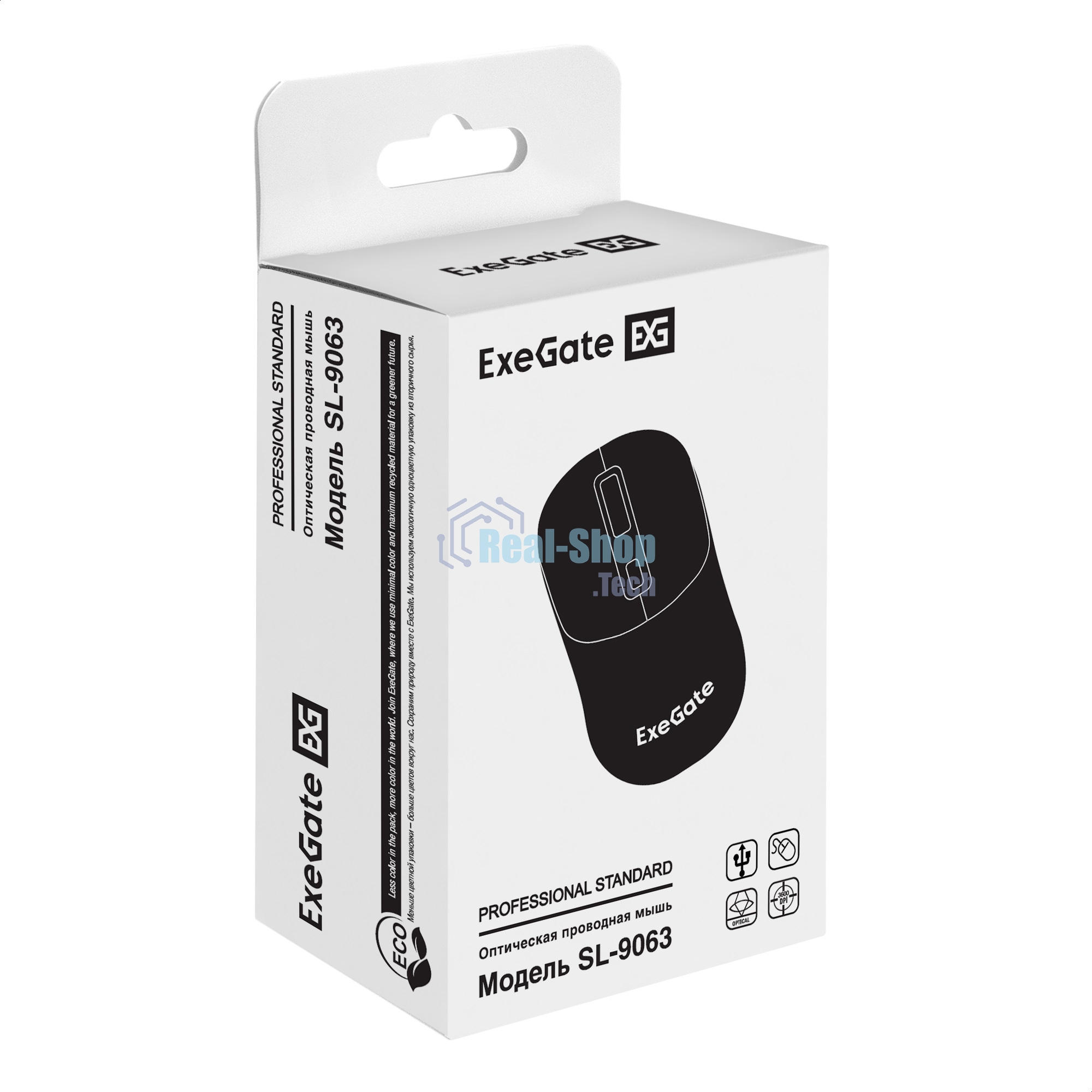 Мышь проводная ExeGate Professional Standard SL-9063 черный, 3600 dpi, USB, кнопки - 4