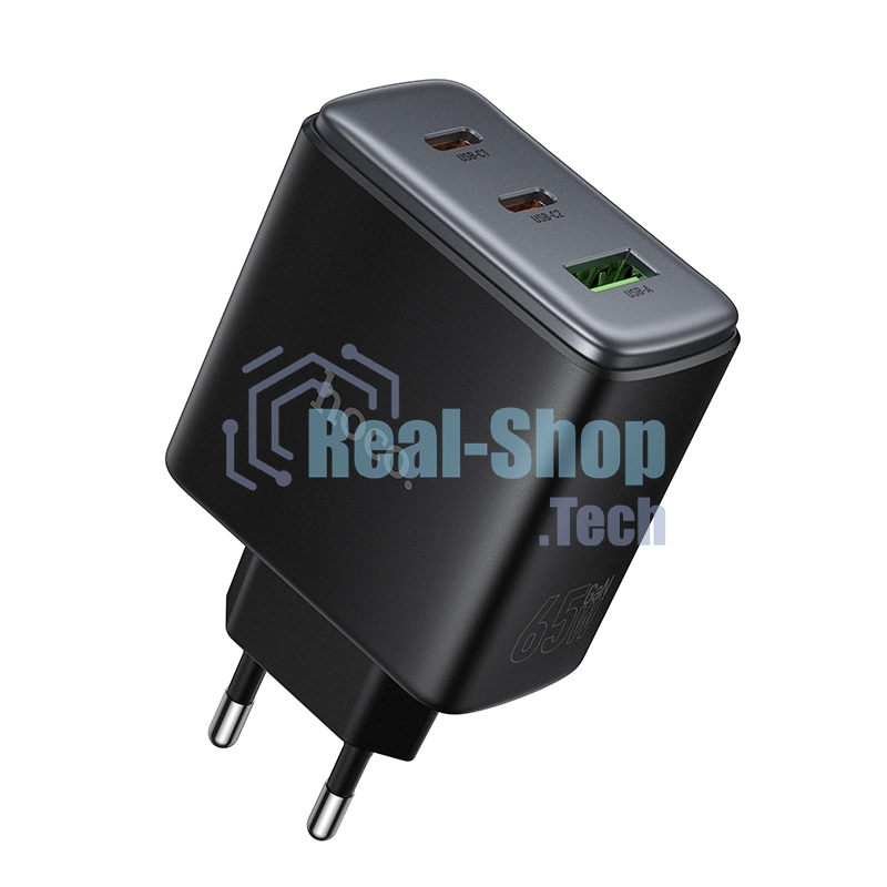 Зарядное устройство Hoco 65Вт, 3.25А, QC3.0/PD, 1xUSB, 2xType-C, C160A, черный, коробка