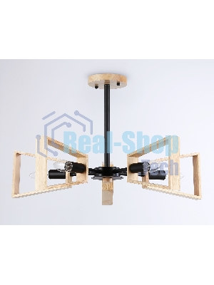 Светильник Ambrella light TR80495/5 BK/LW черный/светлое дерево E14/5 max 60W D620*430