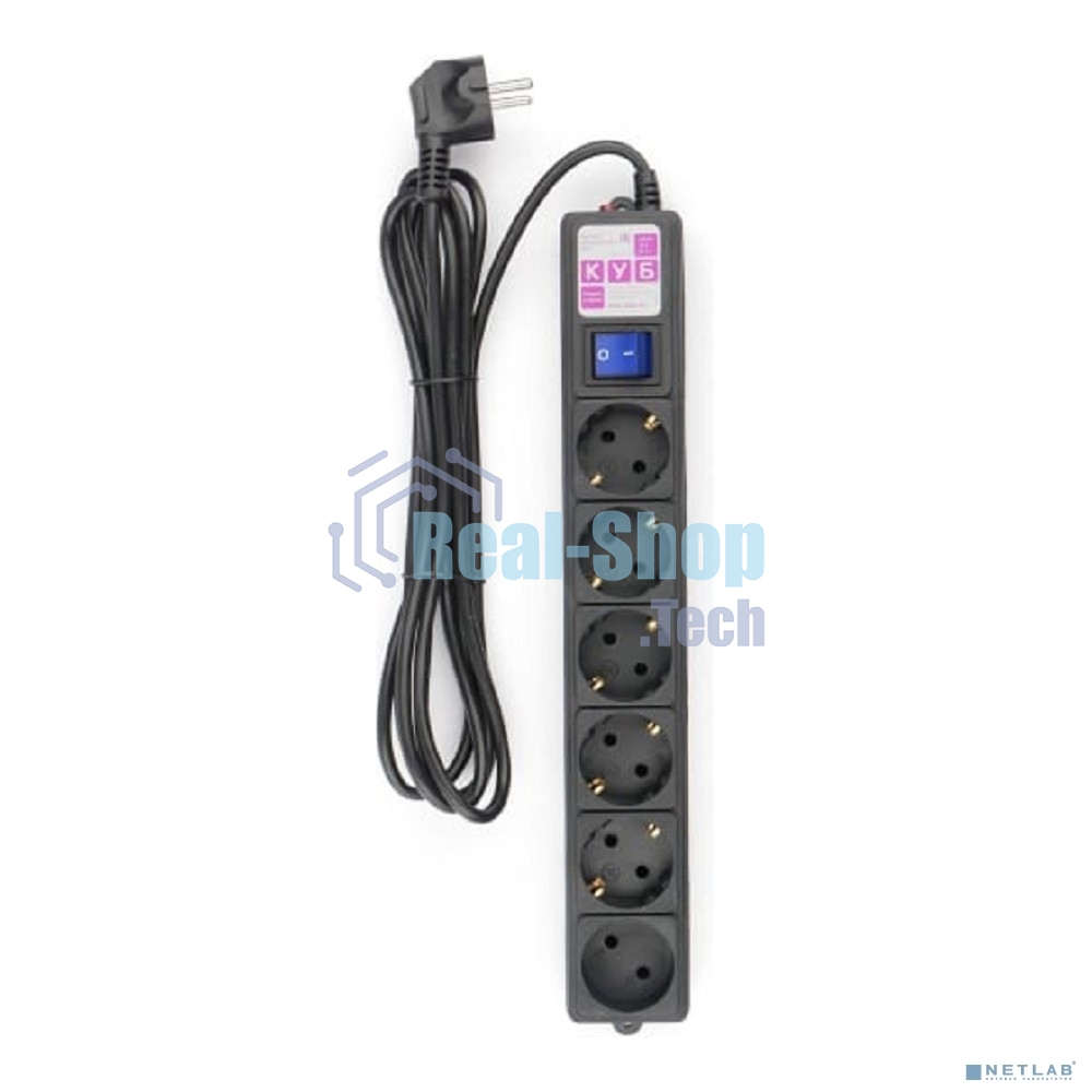 Сетевой фильтр Powercube SPG6-B-3M 3м, 6 розеток, черный, коробка