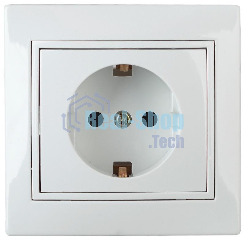 Розетка Intro 2P+E Schuko со шторками, 16А-250В, СУ, б.л., Plano, белый (10/200/2000) 1Э-206-01
