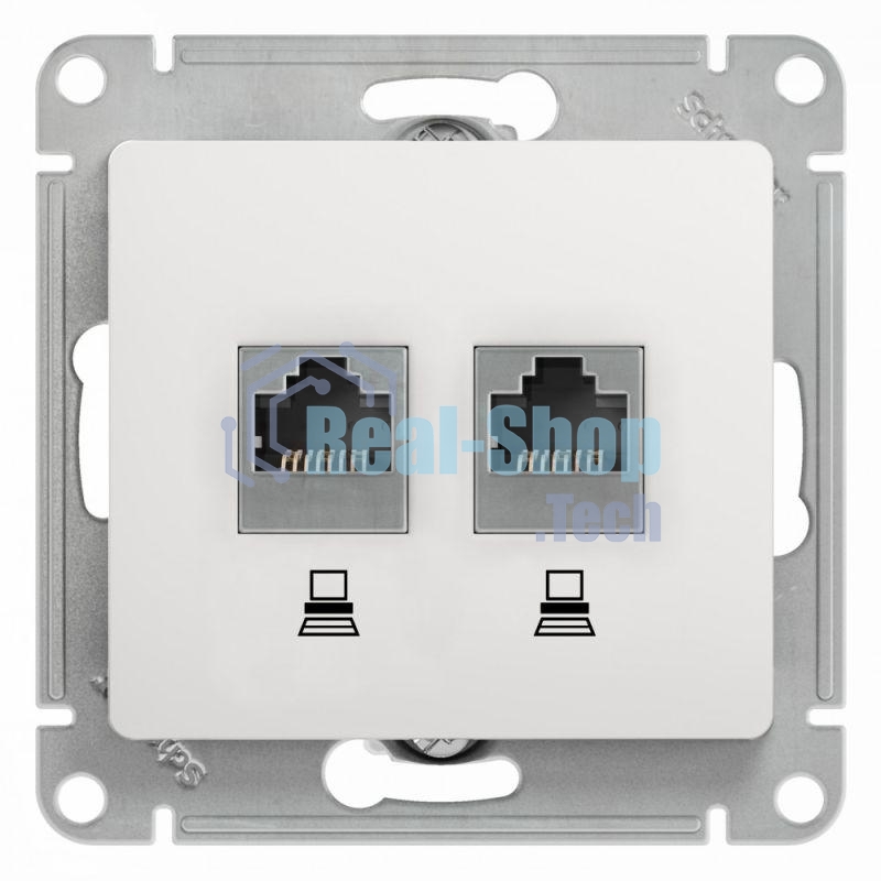 Механизм розетки комп. 2-м Glossa RJ45+RJ45 кат. 5е белый SchE GSL000185KK